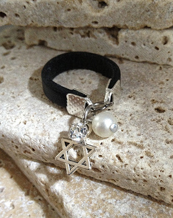 narrow leather and jewish star ring