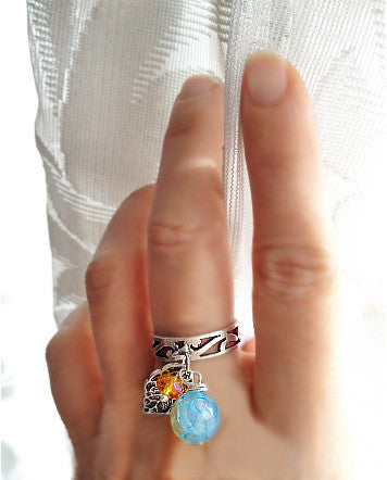 matte silver open scroll ring with blue lace agate stone—feature