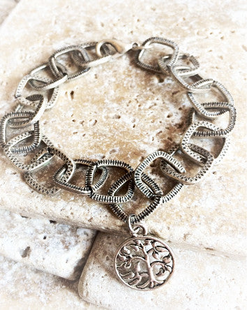 1 - 3mm quaryd mixed metals bracelet with tru.gigs: fashion textured link w/ tree of life