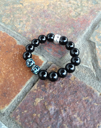 quaryd ring—black onyx and mottled jet & white glass