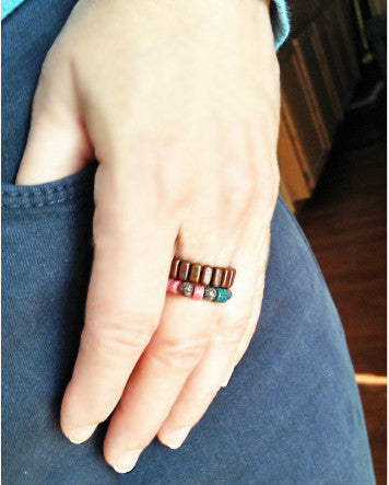 quaryd ring—rhodonite & brown obsidian with teal stone accents-feature