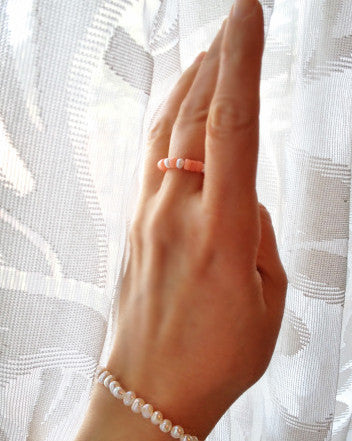 quaryd ring—coral heishi with freshwater creamy white pearls