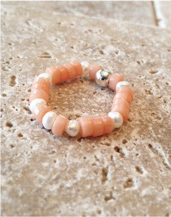 quaryd ring—coral heishi with freshwater creamy white pearls