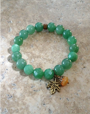 10mm quaryd bracelet with tru.gigs: green aventurine & bronzed leaf