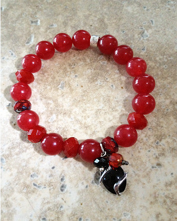 10mm quaryd bracelet with tru.gigs: scarlet jade & silver swirled black crystal-feature