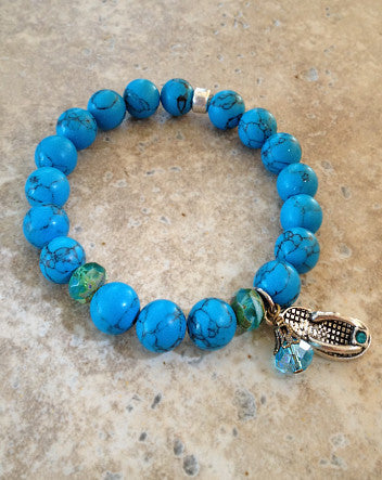 10mm quaryd bracelet with tru.gigs: blue turquoise & silver flip flop