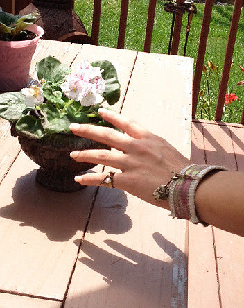 narrow leather and bronze flip flop ring