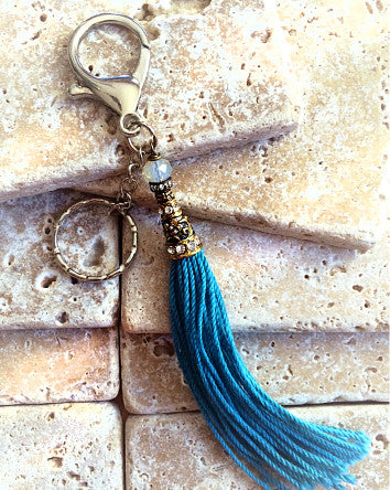 cerulean blue boho tassel keypers™ keyholder — silver