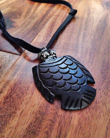 carved horn native eagle pendant on genuine leather flat cord—feature | neckwear