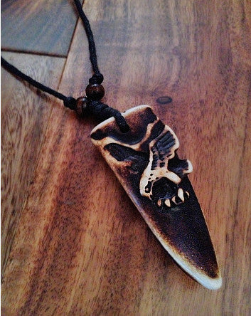 eagle-on-the-hunt oxbone pendant with black cotton cord-feature