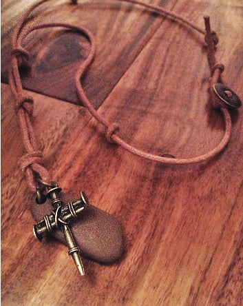 bronze cross of nails with natural stone on justified cotton cord | neckwear