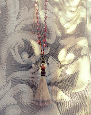 genuine horse hair tassel & copper rose agate beaded chain