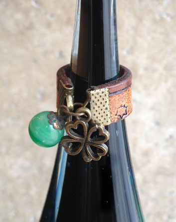 wide leather and lucky clover ring