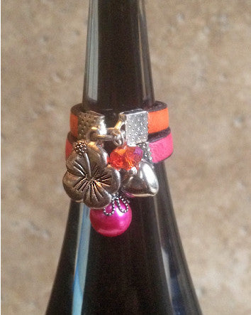 narrow studded leather with lucky ladybug ring