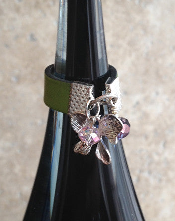 wide leather and silver-plated orchid ring—feature