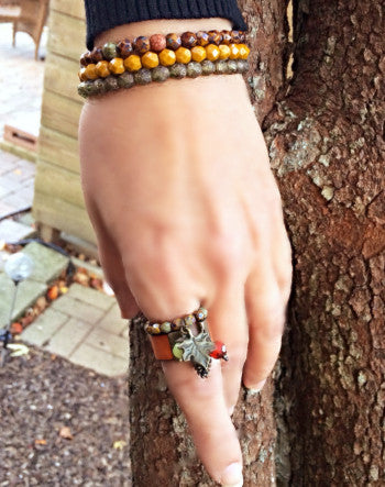 wide leather and pinecone ring—feature