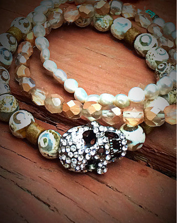 8mm quaryd bracelet with tru.gigs: tibetan agate & hematite rhinestone skull—feature2