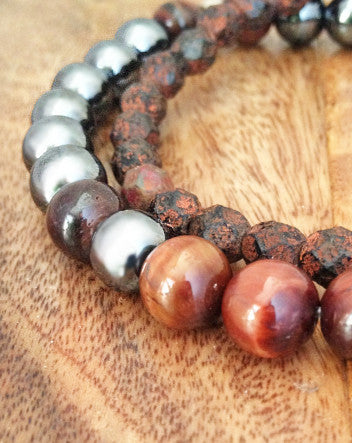 quaryd 8mm wristwear in hematite & red tiger eye