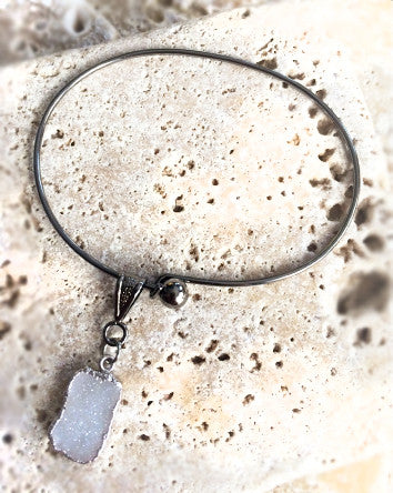 1 - 2mm quaryd mixed metals bracelet with tru.gigs: soft black ox bangle w/ silver-edged quartz druzy-feature