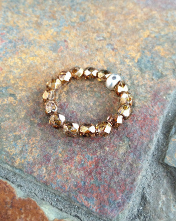 quaryd ring with tru.gigs—iridescent copper crystals & rhinestone studded rose