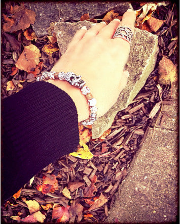 8mm quaryd bracelet with tru.gigs: tibetan agate & hematite rhinestone skull—feature