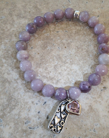 8mm quaryd bracelet with tru.gigs: lilac tourmaline & artisan heart tag