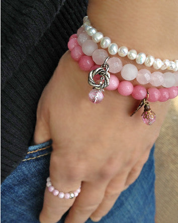 quaryd 8mm bracelet in variegated pink jade-feature with tru.gigs charms