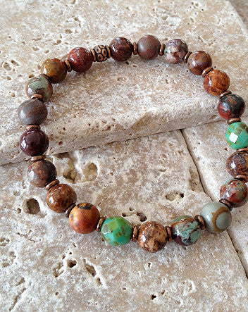 quaryd 8mm bracelet in earthy rainbow agate & turquoise picasso with copper accents-feature